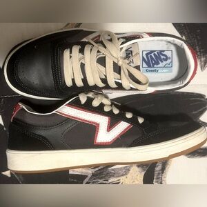 Vans Black and White Sneakers with Red Accents